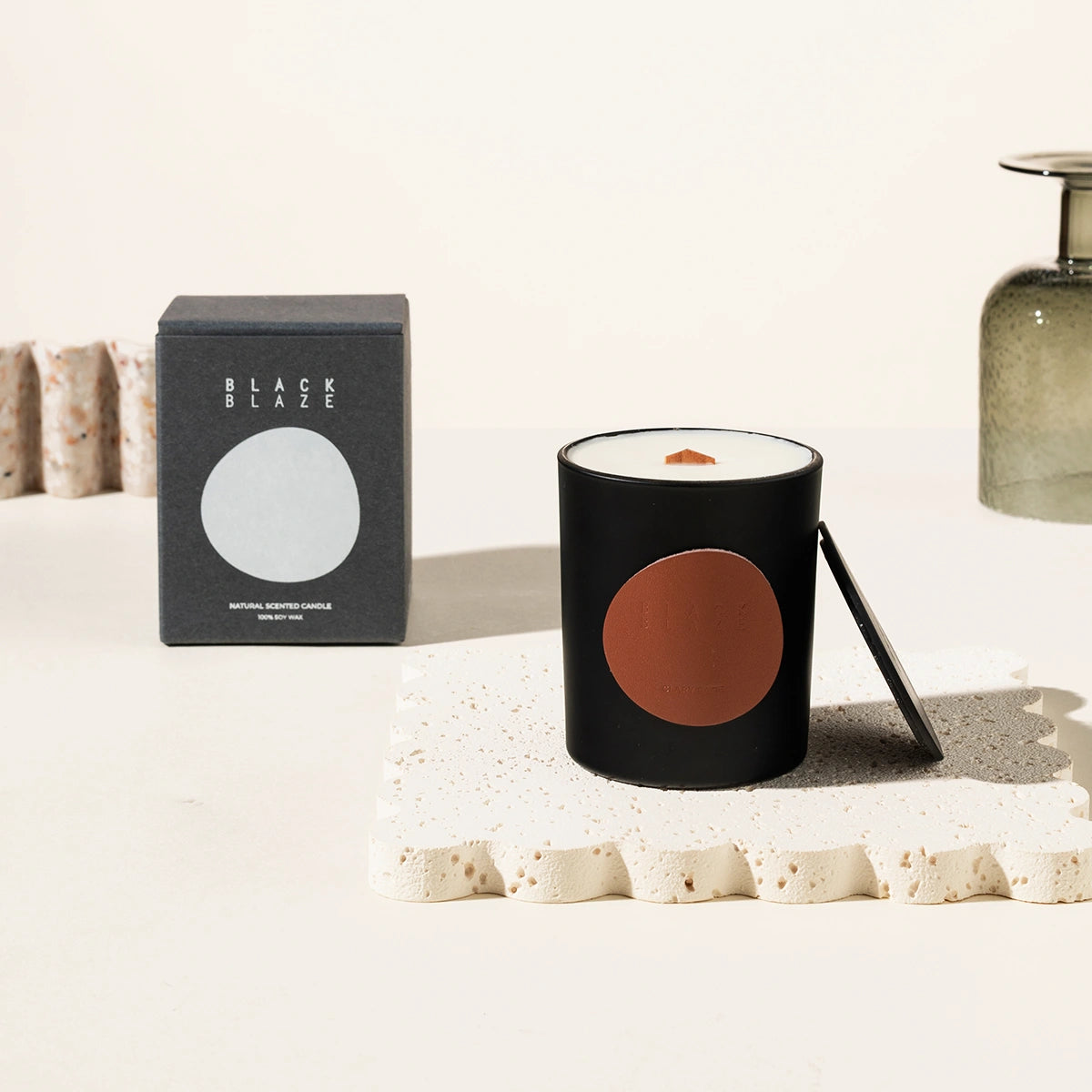 Black Blaze scented candle with wooden wick