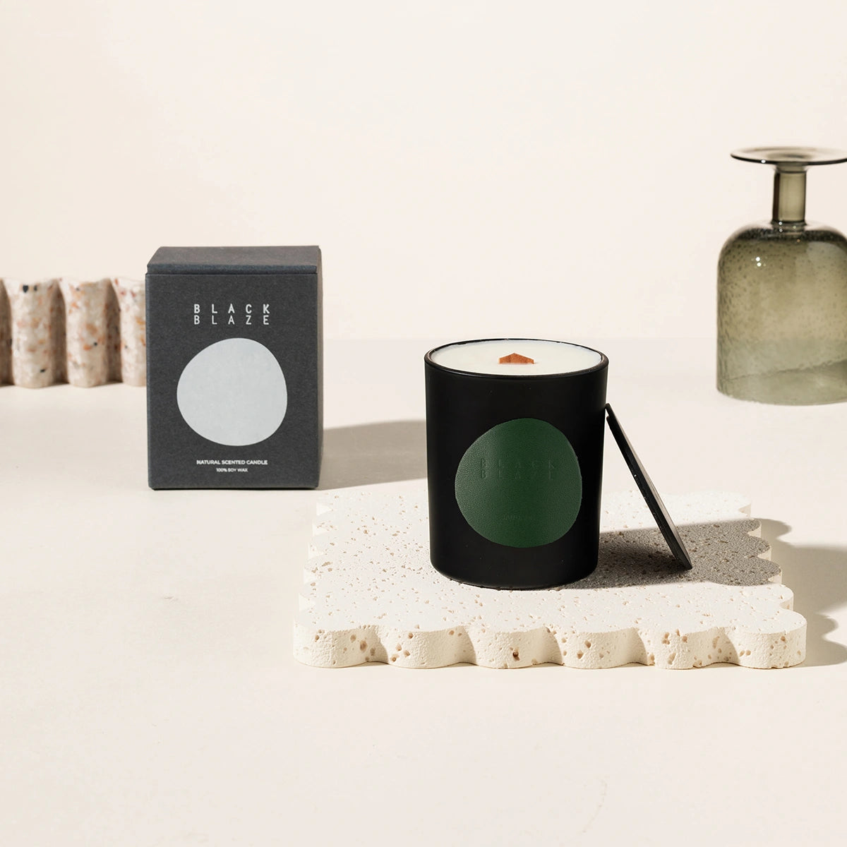 Black Blaze scented candle with wooden wick