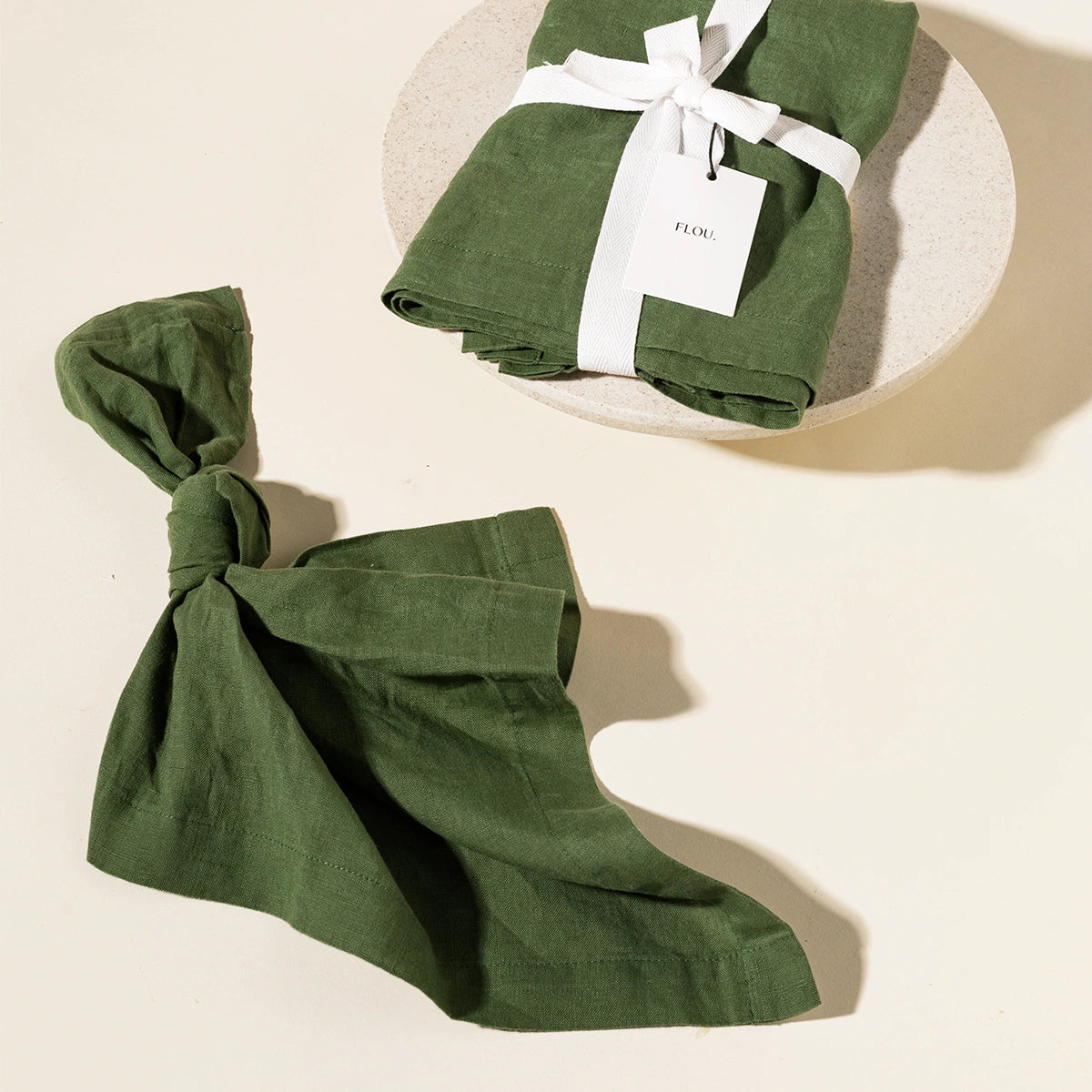 4 x FLOU Olive Green Linen Napkins