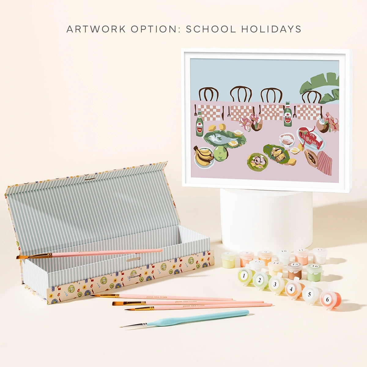 Paint Like Frida paint by numbers kit. Artwork option: School holidays.