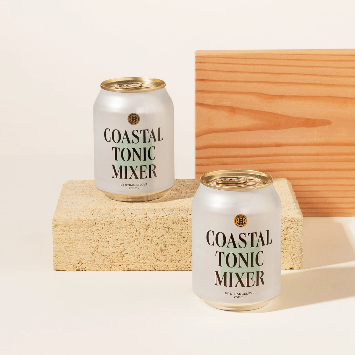 Two cans of Strangelove Coastal Tonic Mixer