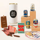 Craft beer hamper with 4 cans of Mountain culture beer, macadamias, and chocolate. Delivery Australia-wide.