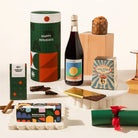 Gourmet Christmas gift hamper with chocolate, wine, panettone, rocky road