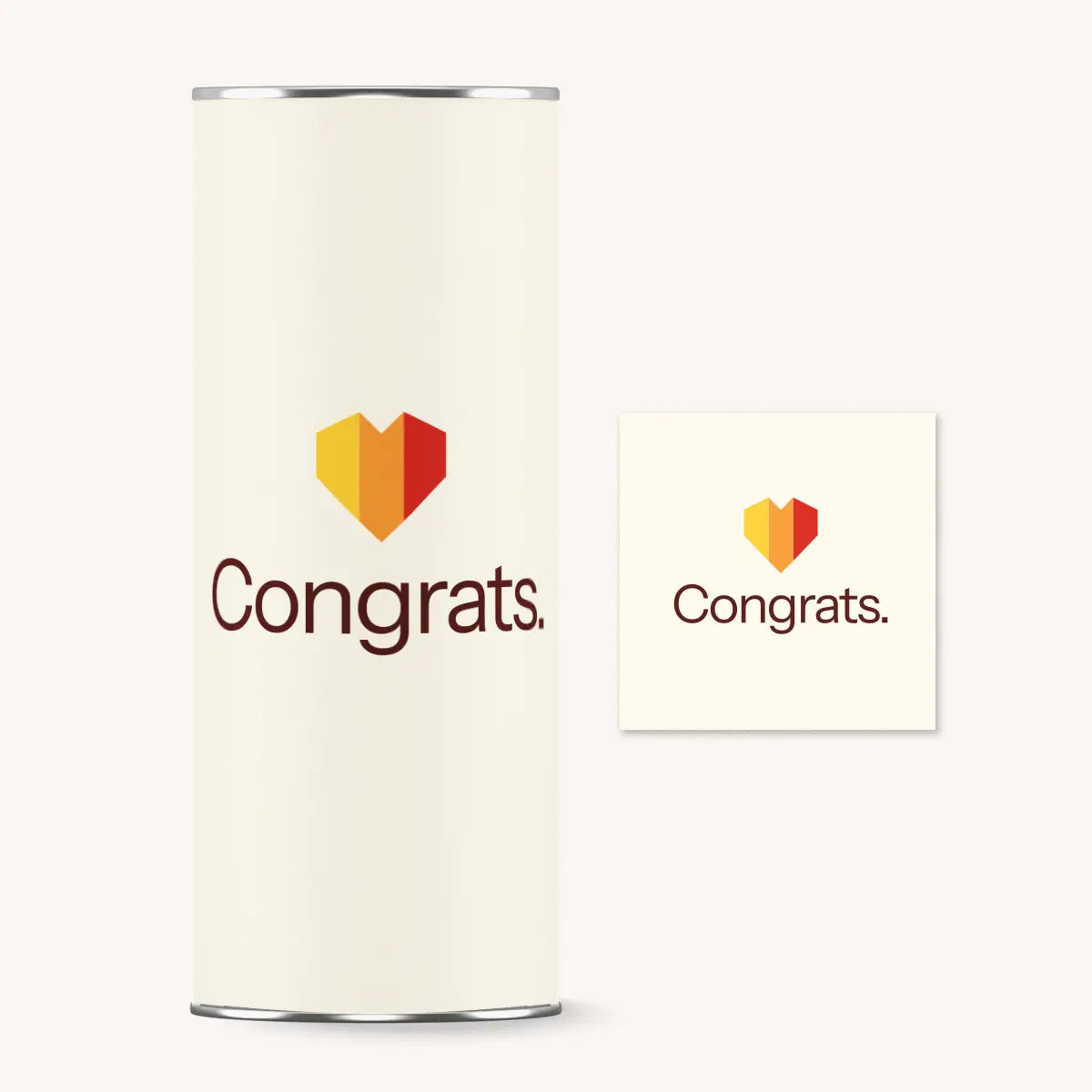 White cylindrical container with 'Congrats.' logo on a white background