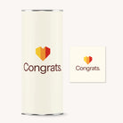 White cylindrical container with 'Congrats.' logo on a white background