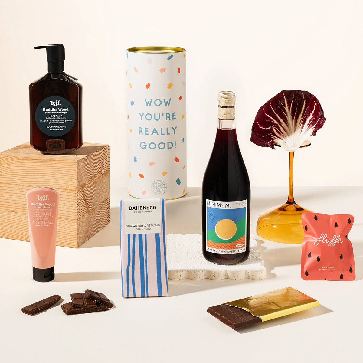 Laughing Lisa Pamper Hamper with wine and chocolate