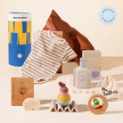 Nurturing Noah baby hamper. With a bodysuit, baby bubble bath, konjac sponge, toy and teether.